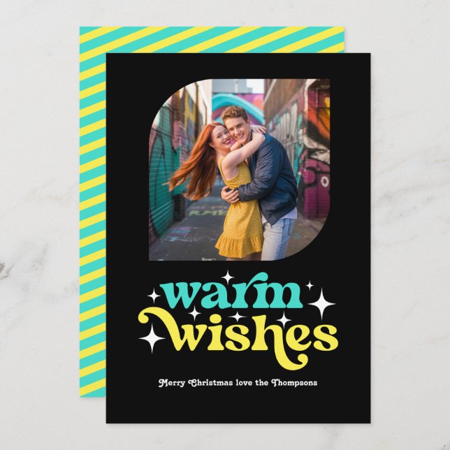 Cartão De Festividades Turquoise & Lemon Moderno Foto de Natal (Frente/Verso)