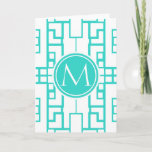 Cartão De Festividades Turquoise Maze and Monogram<br><div class="desc">Maze pattern. Elegant Monogram. Turquoise design</div>