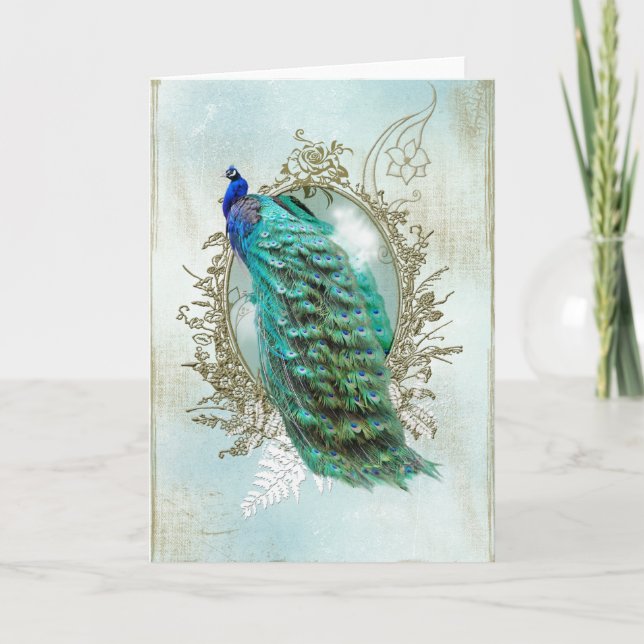 Cartão De Festividades Turquoise Shabby Peacock (Frente)