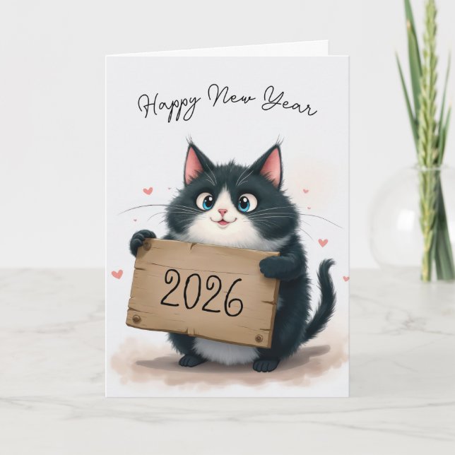 Cartão De Festividades Tuxedo Cat Ano Novo 2026 (Frente)