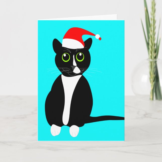 Cartão De Festividades Tuxedo cat Christmas greeting card (Frente)