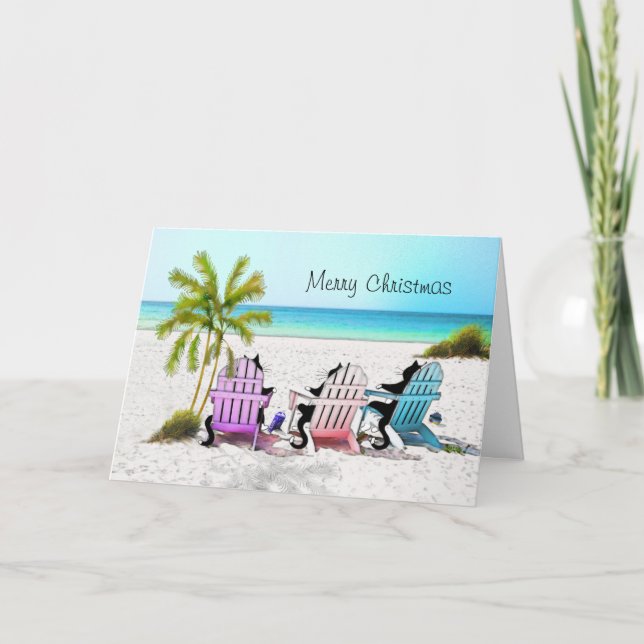 Cartão De Festividades Tuxedo Cat Merry Christmas (Frente)