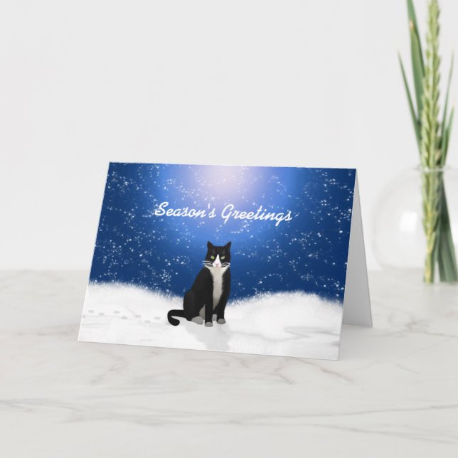 Cartão De Festividades Tuxedo Cat Seasons Greetings Card (Frente)