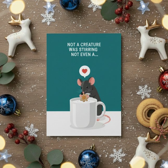 Cartão De Festividades Twas Night Funny Christmas Mouse Greeting  (Criador carregado)
