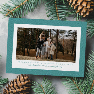 Cartão De Festividades Tweed herringbone azul-verde foto simples de Natal