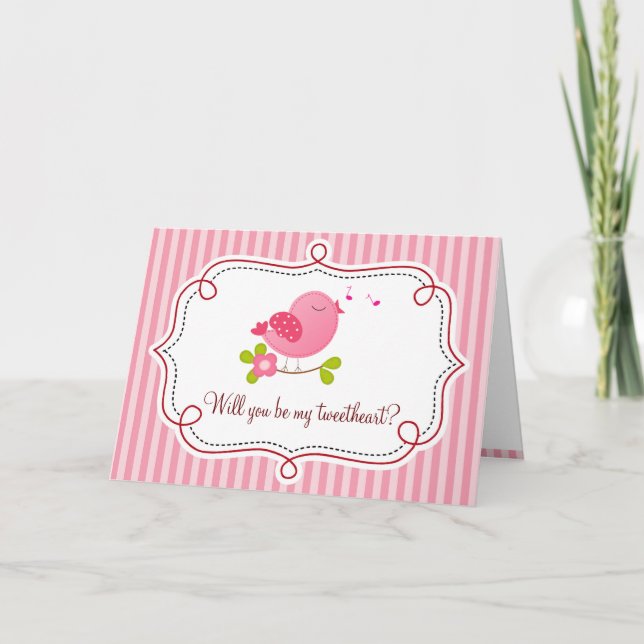 Cartão De Festividades Tweetheart Bird Valentine's Day Card (Pink) (Frente)
