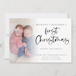 Cartão De Festividades Twin Baby First Christmas Photo 2024 Calendar