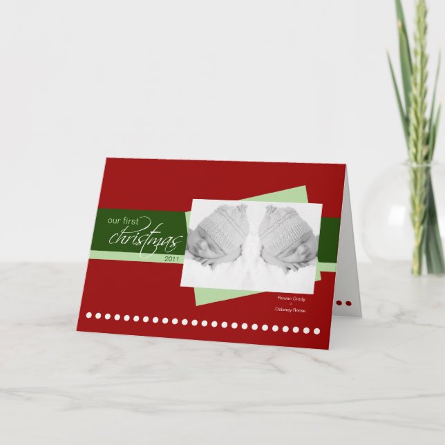 Cartão De Festividades Twins 1st Christmas Holiday Card (red) (Frente)