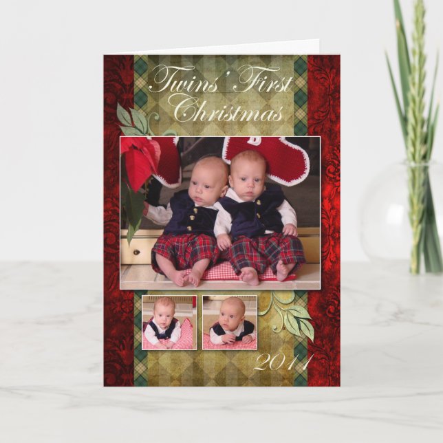 Cartão De Festividades Twins First Christmas Card (Frente)