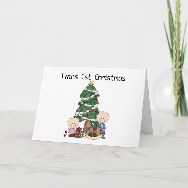 Cartão De Festividades Twins First Christmas Tshirts and Gifts (Frente)