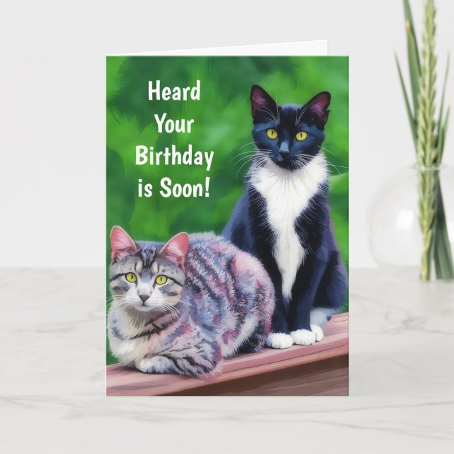 Cartão De Festividades Two Cats Birthday Art Cat Lover Pun Fun Card (Frente)