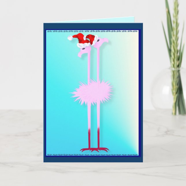 Cartão De Festividades Two Christmas Flamingos Card (Frente)