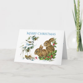 Cartão De Festividades Two Cute Bunnies Merry Christmas