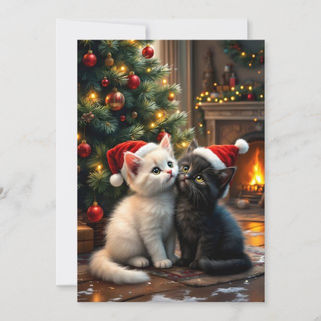 Cartão De Festividades Two cute Christmas kitten with Santa hats (Frente)