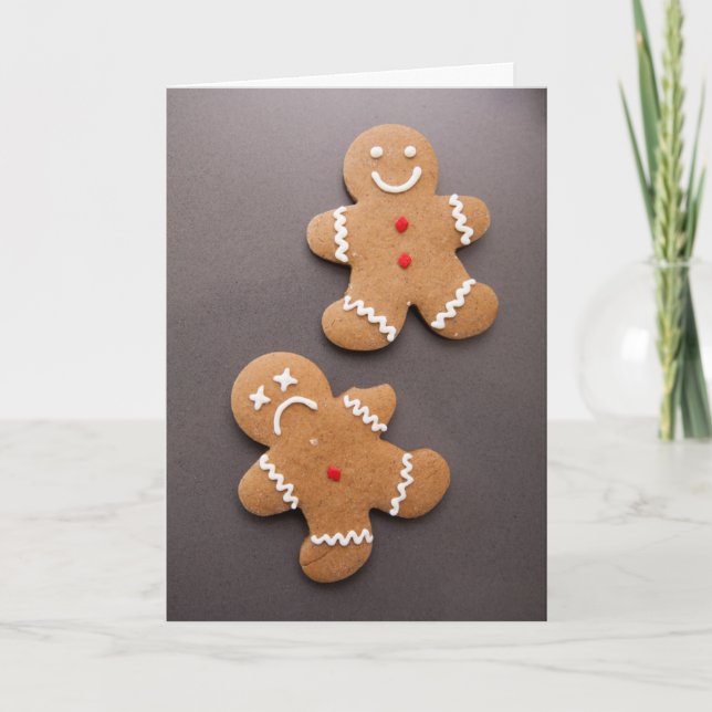Cartão De Festividades Two gingerbread men on grey (Frente)