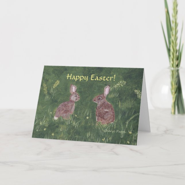 Cartão De Festividades Two Happy Bunny Rabbits Easter Greeting Cards (Frente)