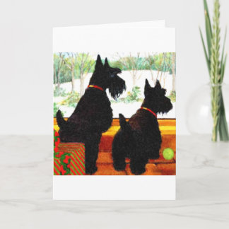Cartão De Festividades Two Scottie Dogs At Christmas
