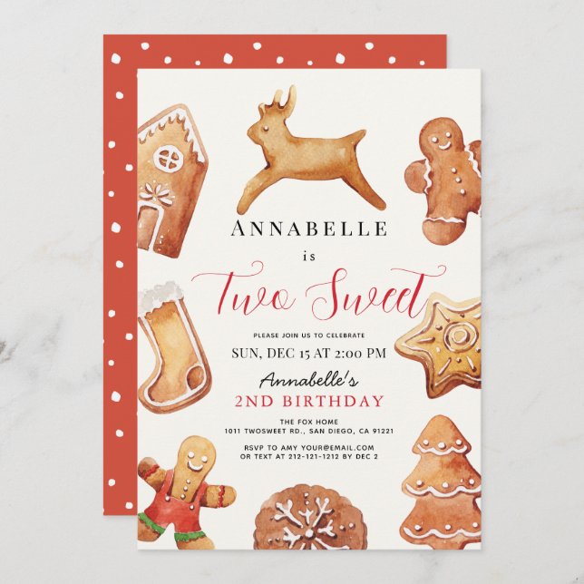 Cartão De Festividades Two Sweet Christmas Holiday Cookie 2nd Birthday (Frente/Verso)
