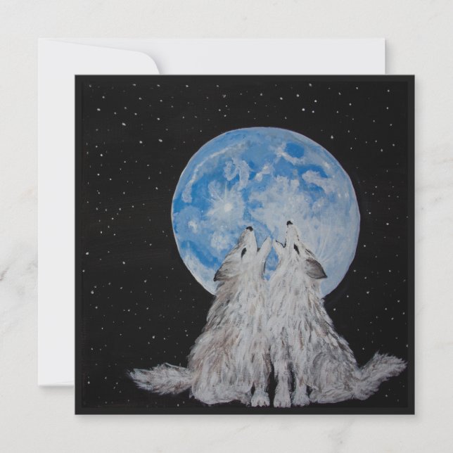 Cartão De Festividades Two Wolves Howling at the Moon (Frente)