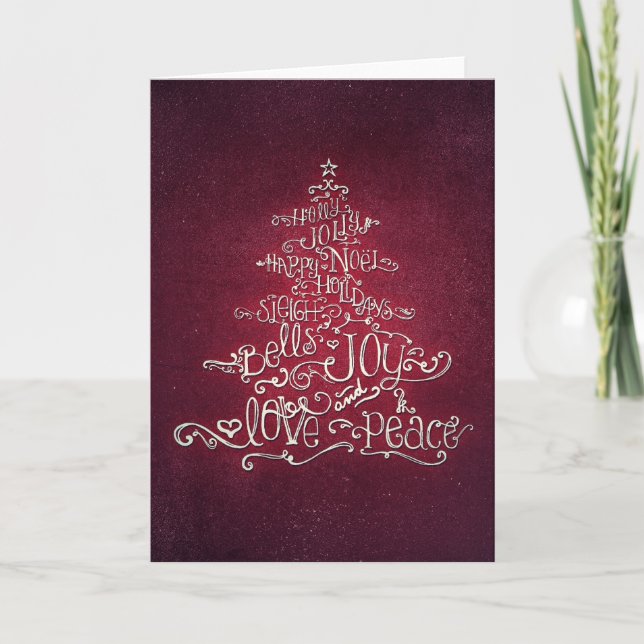 Cartão De Festividades Typographic Red & Silver Christmas Tree Card (Frente)