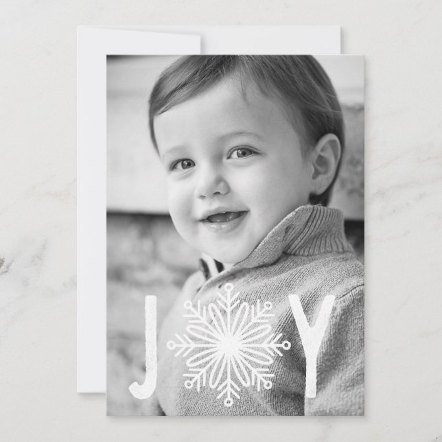 Cartão De Festividades Typography Joy Snowflake Christmas Photo Card (Frente)