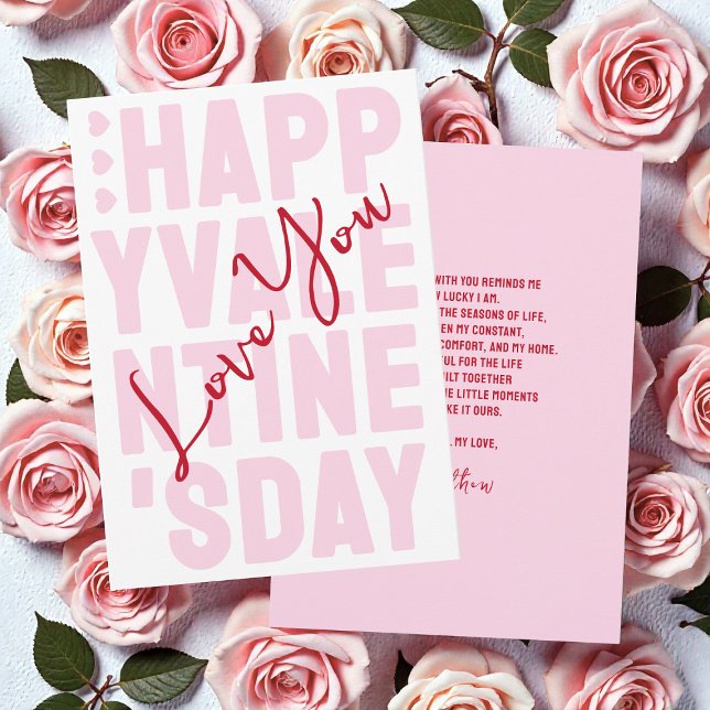 Cartão De Festividades Typography Pink and Red  Happy Valentine's Day (Typography Pink and Red Happy Valentine's Day Holiday Card)