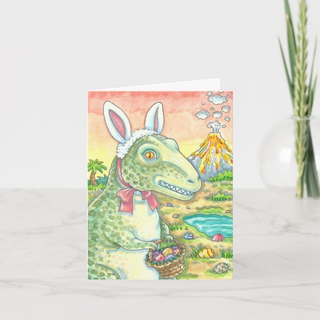 Cartão De Festividades TYRANNOSAURUS T-REX EASTER BUNNY NOTE CARD Dino (Frente)