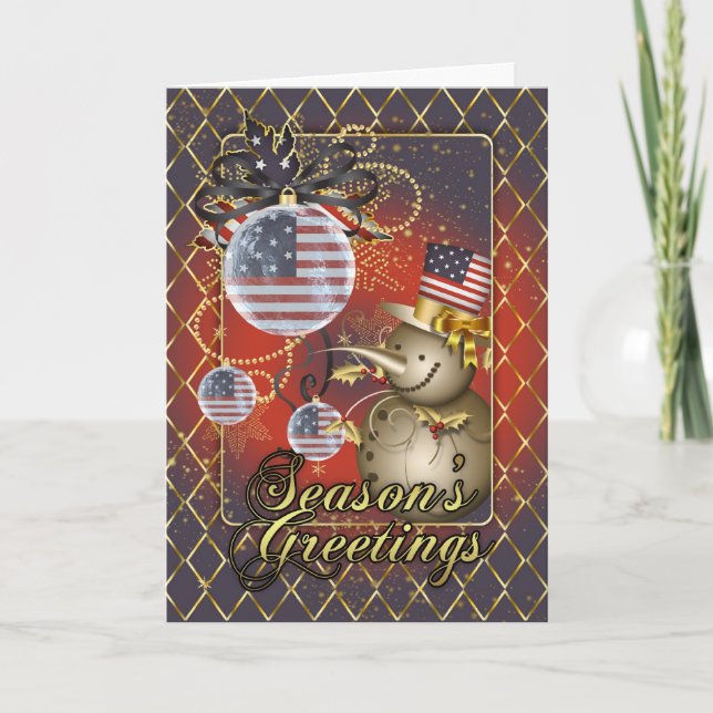 Cartão De Festividades U.S.A. Patriotic Christmas Card - Season's Greeti (Frente)