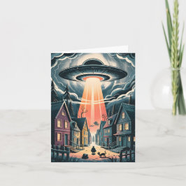 Cartão De Festividades UFO Abduction Night Street Illustration