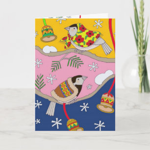 Cartão De Festividades Ukrainian Christmas Chickadees by Vera Trembach