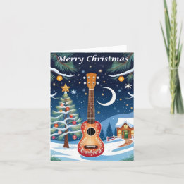 Cartão De Festividades Ukulele - Instrumento Musical - Árvore de Neve Nat