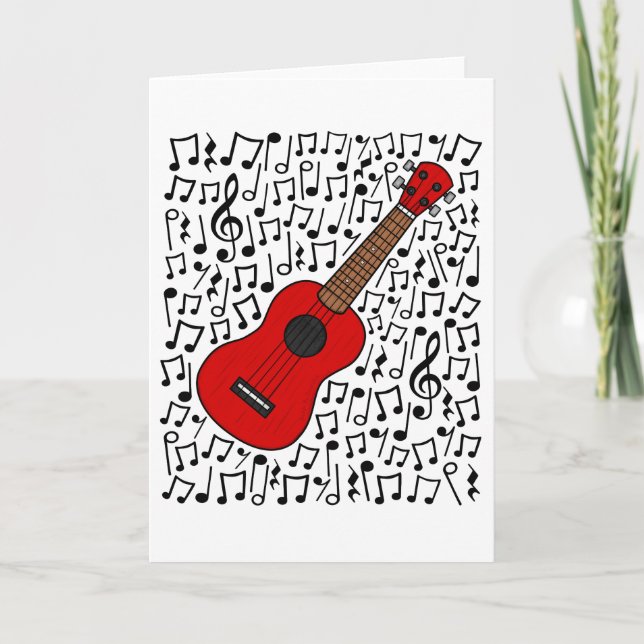 Cartão De Festividades Ukulele Musical Notes Uke Player Musical (Frente)