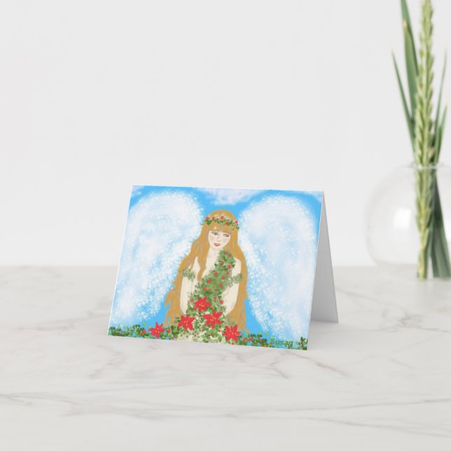 Cartão De Festividades Um anjo bonito, envolvido no espírito do Natal. (Frente)
