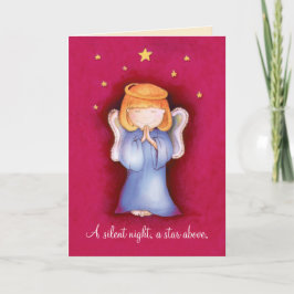 Cartão De Festividades Um anjo de Natal silencioso rezando vermelho