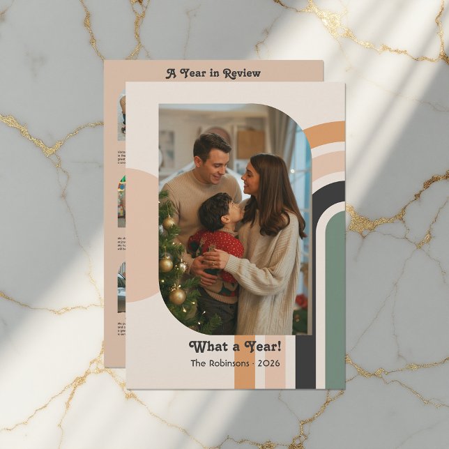 Cartão De Festividades Um Ano em Revisão Colagem de 12 Fotos Férias Retrô (A Year in Review 12 Photo Collage Retro Holiday Card)