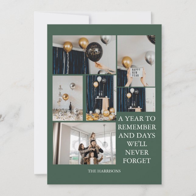 Cartão De Festividades Um ano para recordar 6 colagem de fotos verde (Frente)