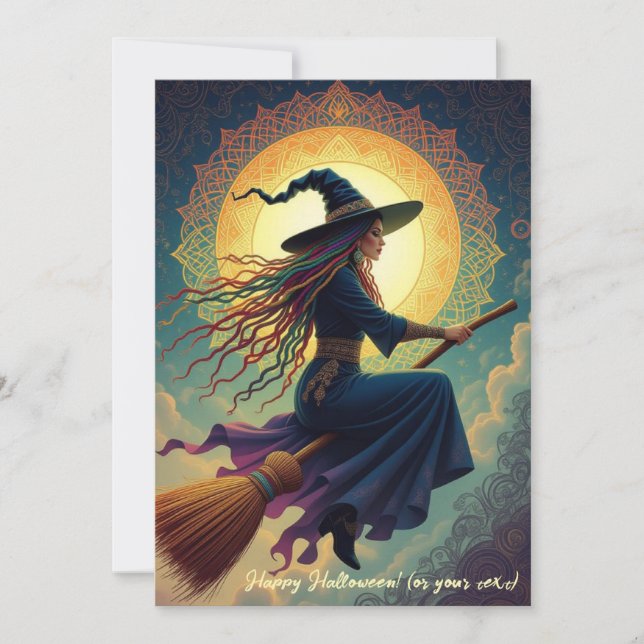 Cartão De Festividades Um Encontro Nocturno: Halloween das Bruxas Moderna (Frente)