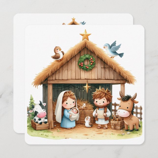 Cartão De Festividades Um Estábulo Cheio de Alegria (Frente/Verso)