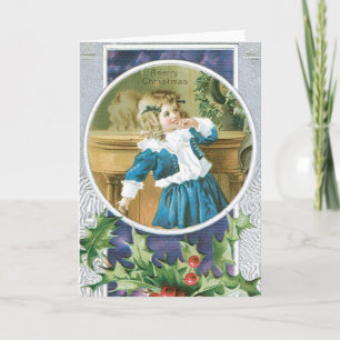 Cartão De Festividades "Um Feliz Natal" Menina de Azul