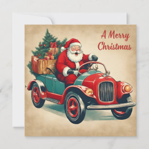 Cartão De Festividades Um Feliz Papai noel de Natal no Carro Vermelho