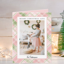 Um Foto Clássico Xadrez Verde e Rosa Natal