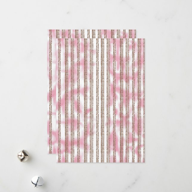Cartão De Festividades um fundo listrado rosa e branco (Frente/Verso In Situ)