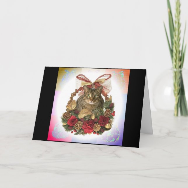 Cartão De Festividades Um Gato Gordo de Natal (Frente)