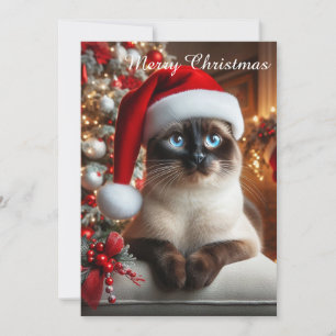 Cartão De Festividades Um gato siamês com chapéu de Papai Noel