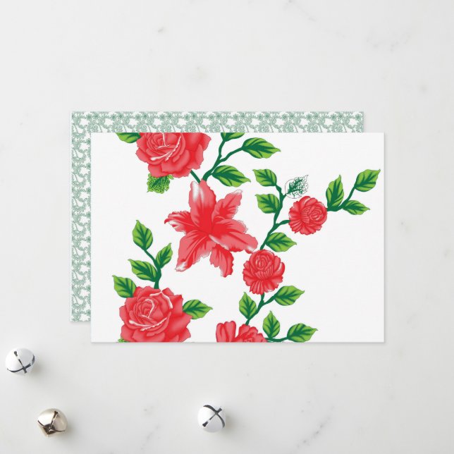 Cartão De Festividades um monte de flores vermelhas num fundo branco (Frente/Verso In Situ)