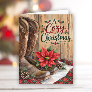 Cartão De Festividades Um Natal Country Aconchegante Botas Western Poinse