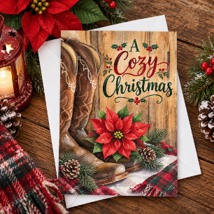 Cartão De Festividades Um Natal Country Aconchegante Botas Western Poinse