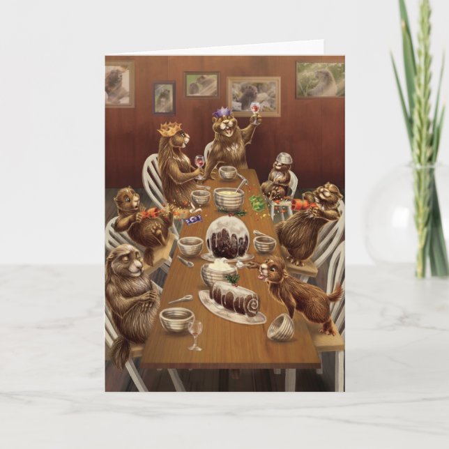 Cartão De Festividades Um Natal da costa oeste: Marmota (Frente)