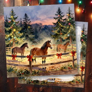 Cartão De Festividades Um Natal de Rancho de Cavalos no Campo