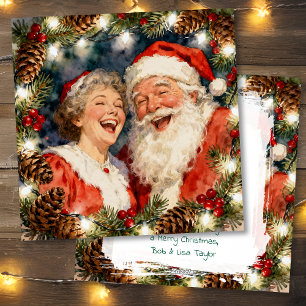 Cartão De Festividades Um Natal Doce e Antigo Papai Noel e Mamãe Noel